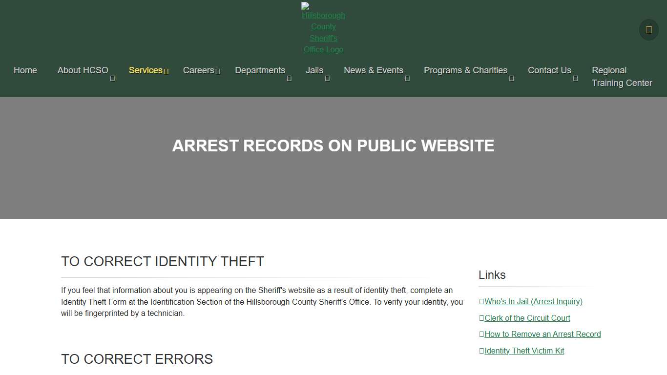Arrest Records on Public Website HCSO, Tampa FL